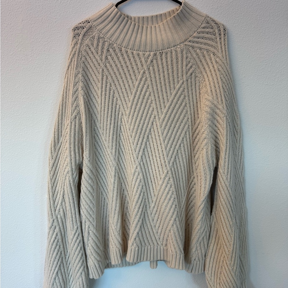 Pink Lily Cream Mockneck Balloon Sleeve Sweater